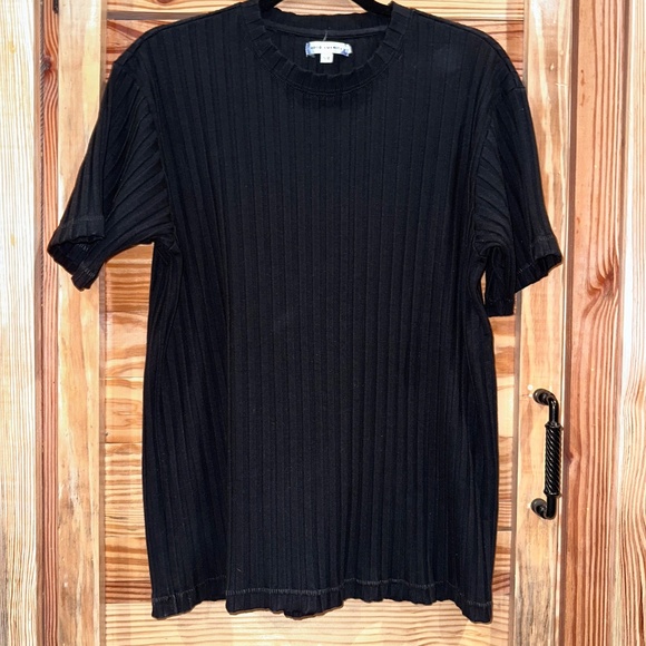 GOOD AMERICAN BLACK RIBBED BOYFRIEND TEE SIZE 1/2 - Picture 2 of 5